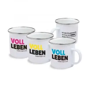Emaille-Tasse "VOLL LEBEN" - GELB